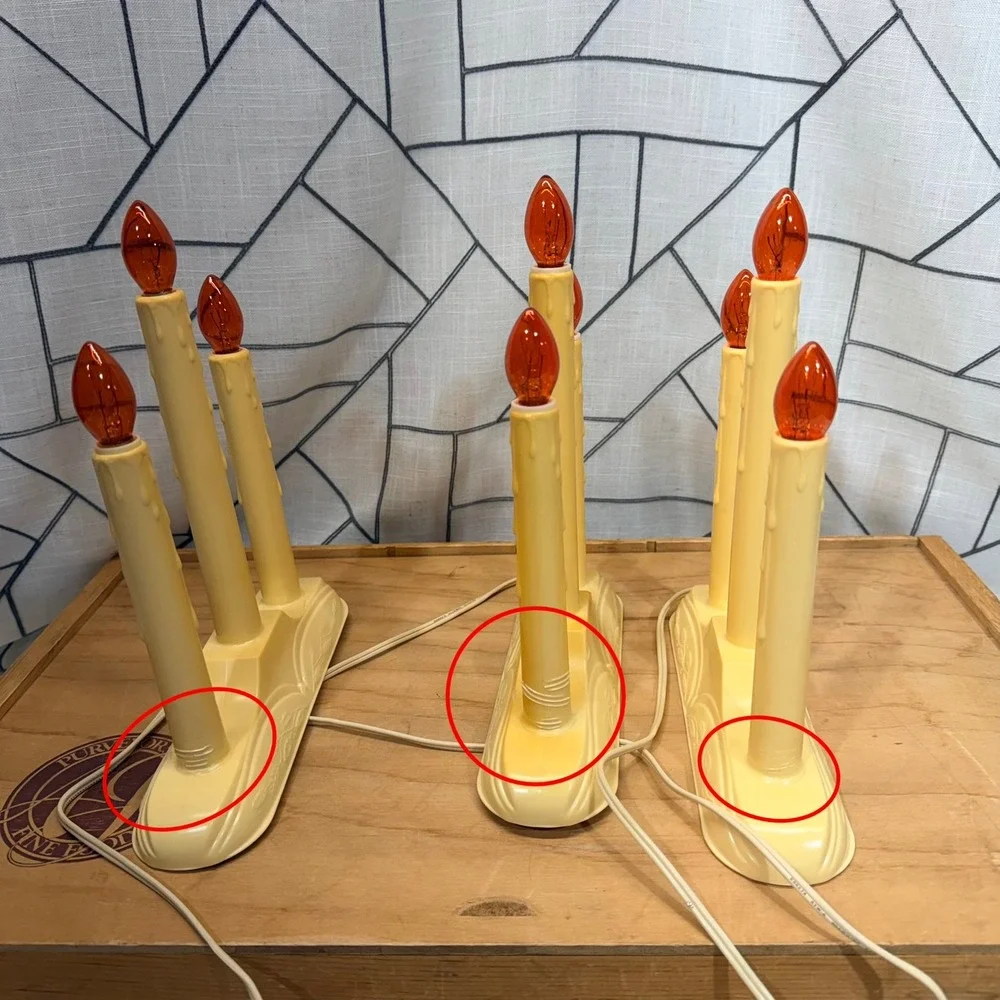 Beacon Electric Window Candolier Christmas Lot 3 Cream Good Vintage Orange Bulbs